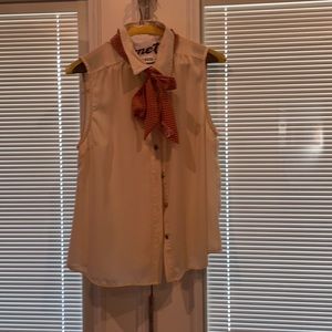 Pussybow top. Cream with removable scarf